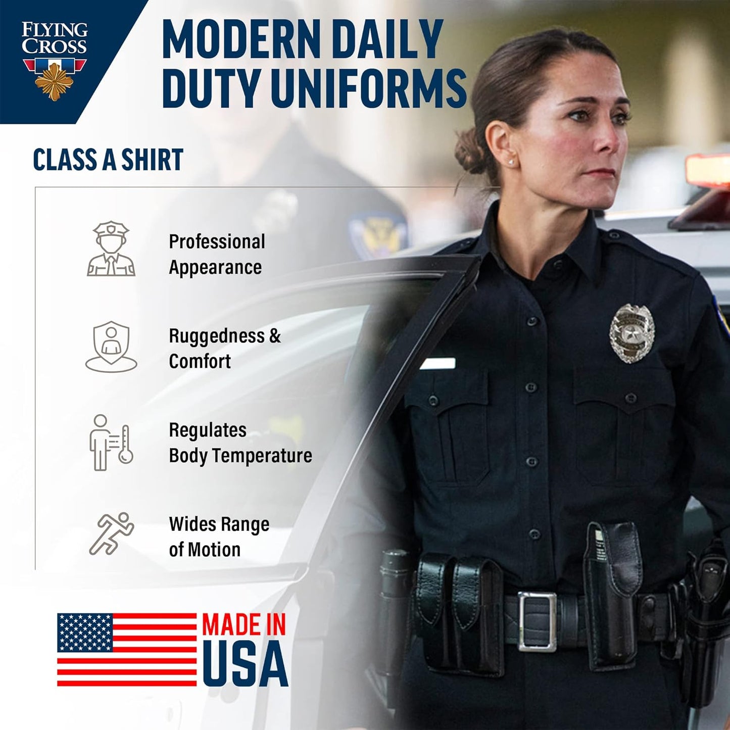 Flying Cross Women's FX STAT Law Enforcement Shirts, Police Uniform, Sheriff, Fire Department, Paramedic, Class a Long Sleeve