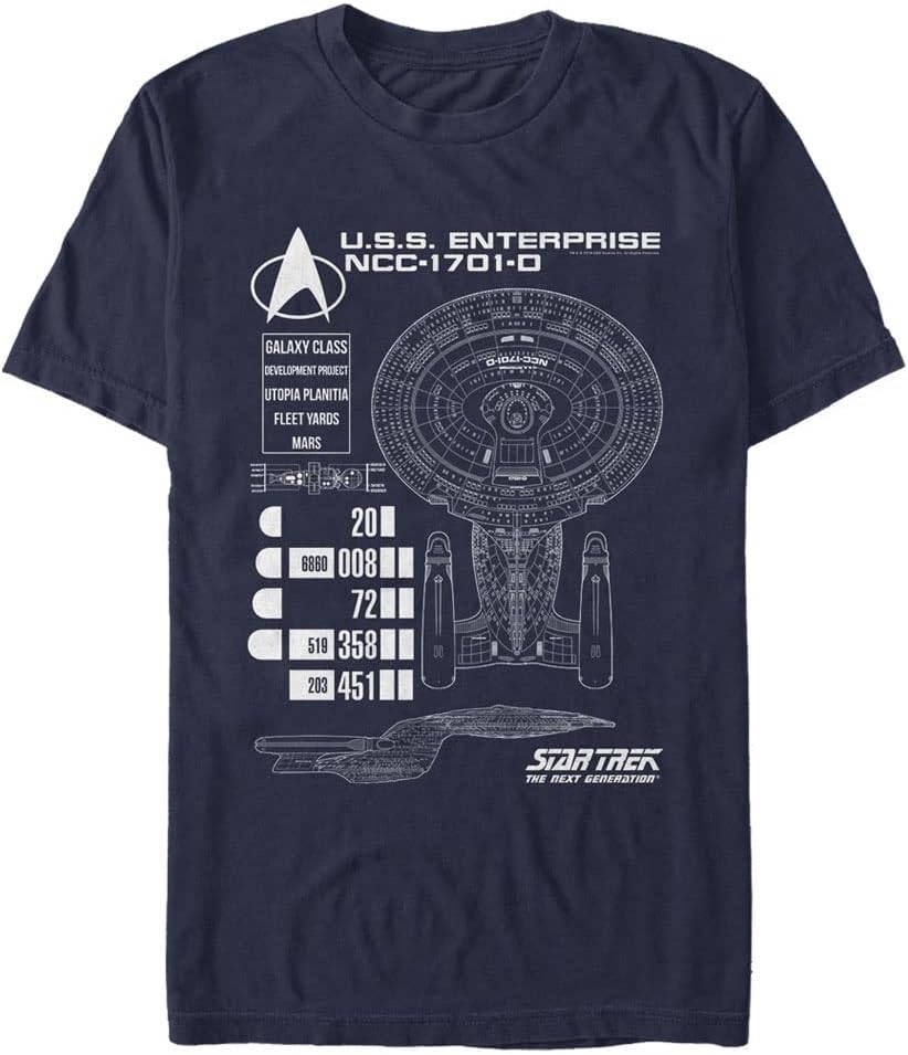 Star Trek Men's Big Ship Schematics T-Shirt, Navy Heather, Large Tall