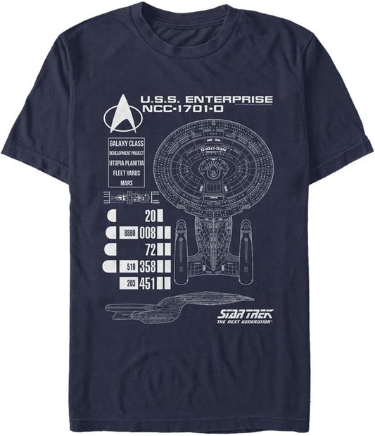 Star Trek Men's Big Ship Schematics T-Shirt, Navy Heather, Large Tall